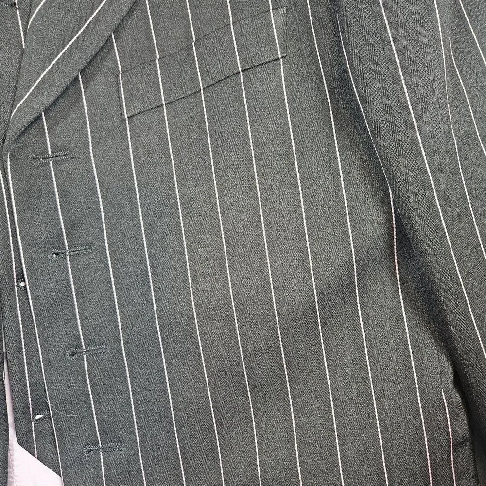 Den Zel Collection Men's Black Pink Pinstripe Lined Suit With Vest 40R Zoot